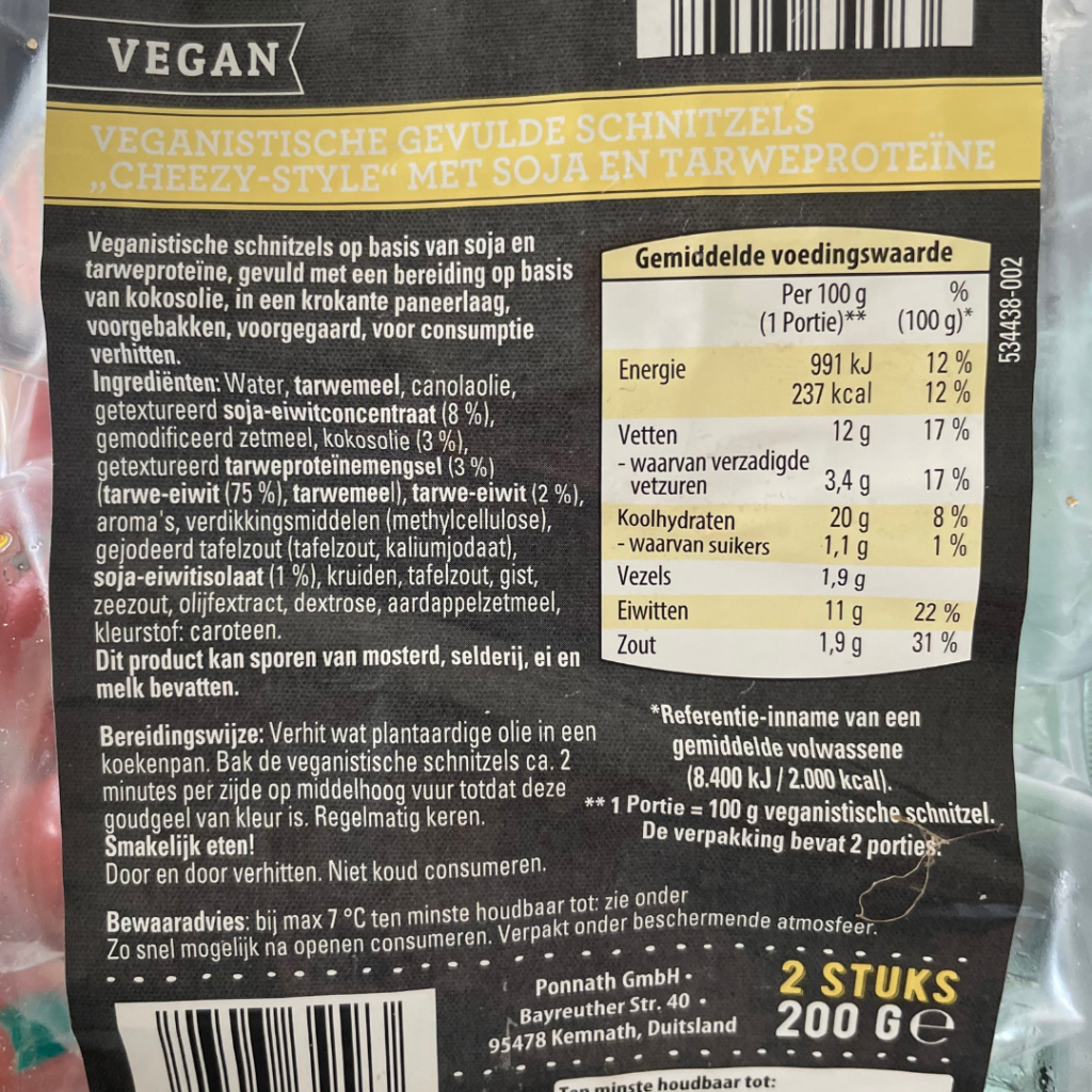Aldi vegan gevulde kaas schnitzel ingrediënten