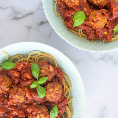 Spaghetti vegan balletjes tomatensaus