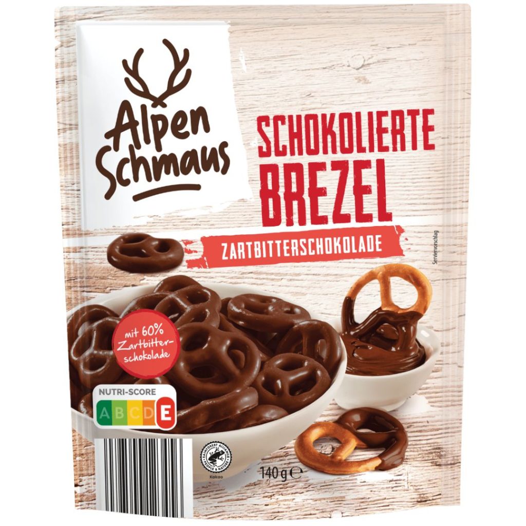 Aldi Alpen Schmaus Scholierte Brezel Chocolade pretzel puur vegan