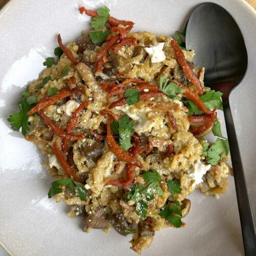 Herfstige Paddenstoelenrisotto met mozzarella en spekjes